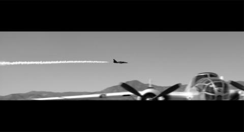 American Pilot in a Czech jet B-29 bomber in foregrouns