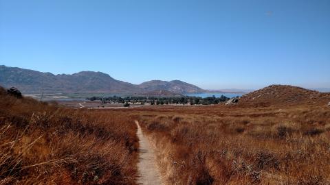 high trail looking down on lake perris